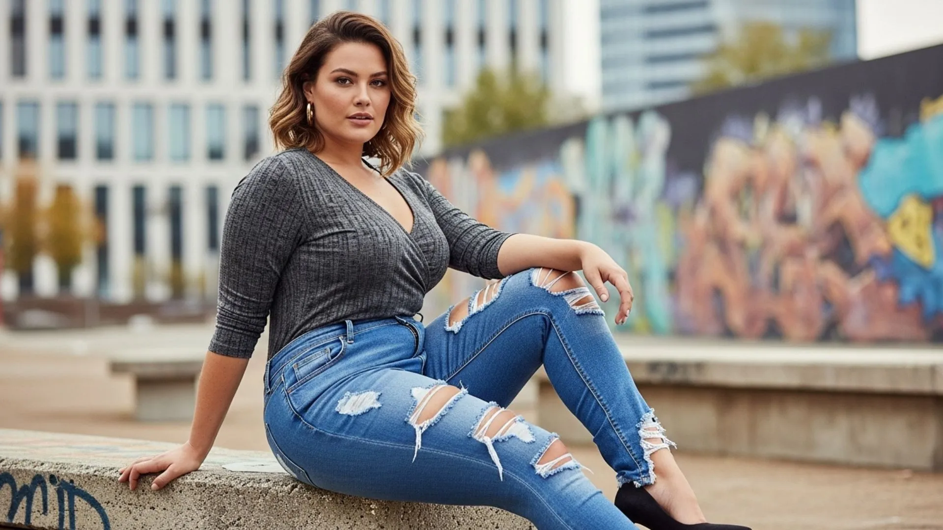 Denim fabrics and modelings for curvy women